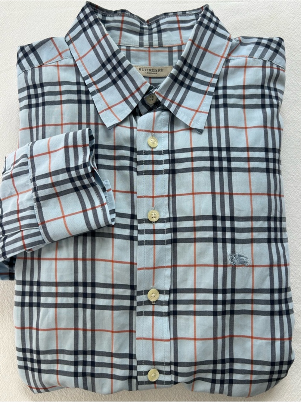 Burberry London Men’s Light Blue Button Down Plaid Check Dress Shirt